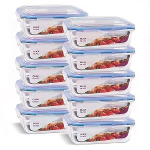 Kit com 15 Potes de Vidro Tampa Click 600 ml + 1 Pote de Brinde