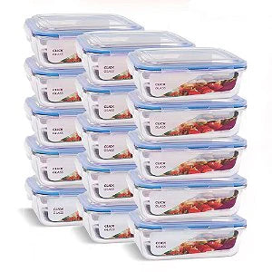 Kit com 10 Potes de Vidro Tampa Click 600 ml + 1 Pote de Brinde