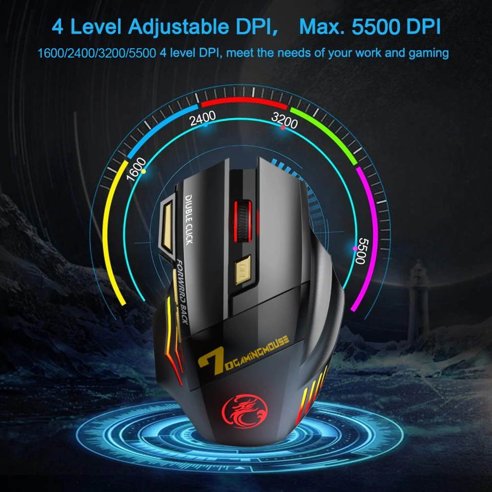 Mouse Gamer Dragon Bluetooth Black
